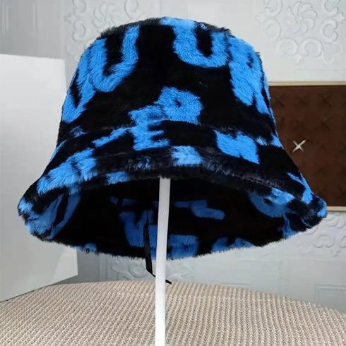 Letter Faux Fur Bucket Hat