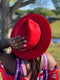 Red Fedora Hat with Blue Bottom