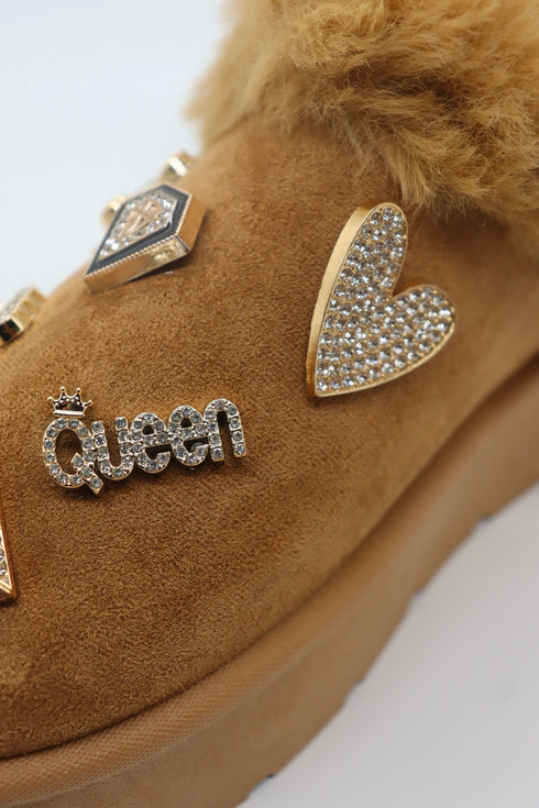 Women's Faux Fur Platform Clogs with Charm