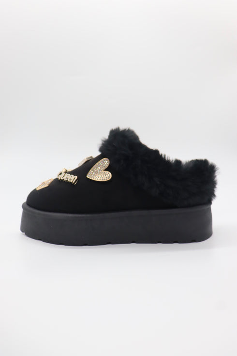Women's Faux Fur Platform Clogs with Charm