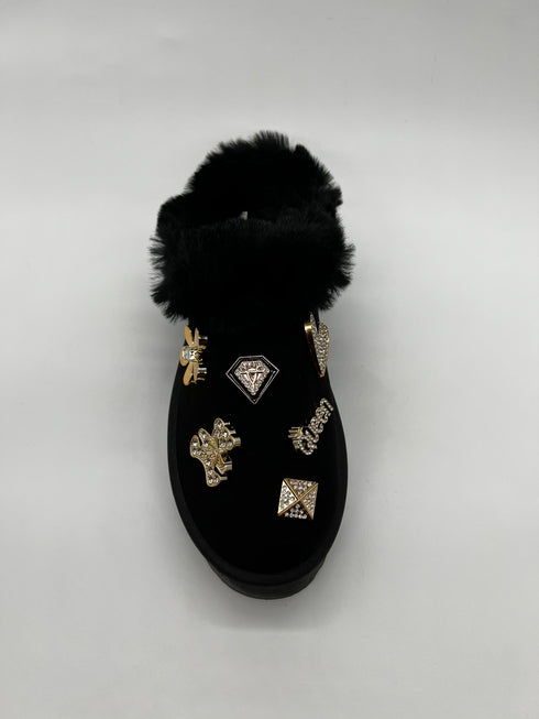Women's Faux Fur Platform Clogs with Charm