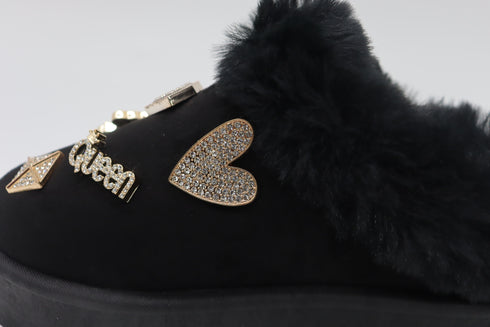 Women's Faux Fur Platform Clogs with Charm