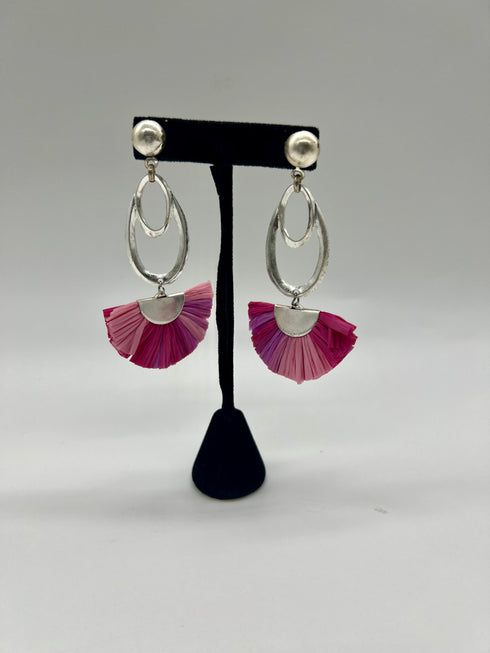 Pink Silver Tassel Earrings