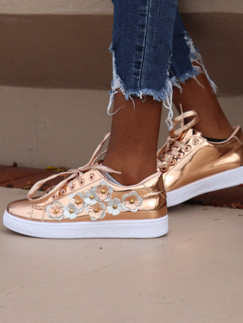 Floral Pink Gold Women Sneakers