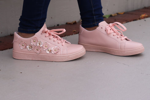 Floral Pink Gold Women Sneakers