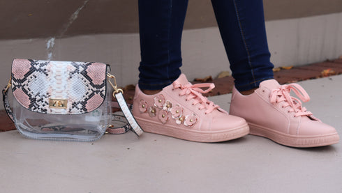 Floral Pink Gold Women Sneakers
