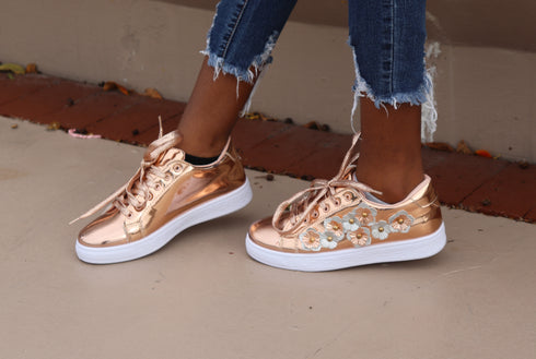 Floral Pink Gold Women Sneakers