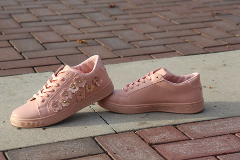 Floral Pink Gold Women Sneakers