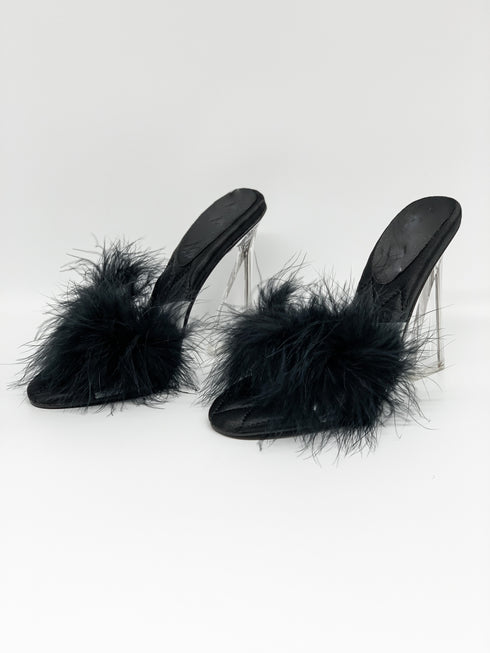 Sassy Fur Clear Black Heels