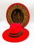 Red Fedora Hat w/ Removable Band & Leopard Print Bottom