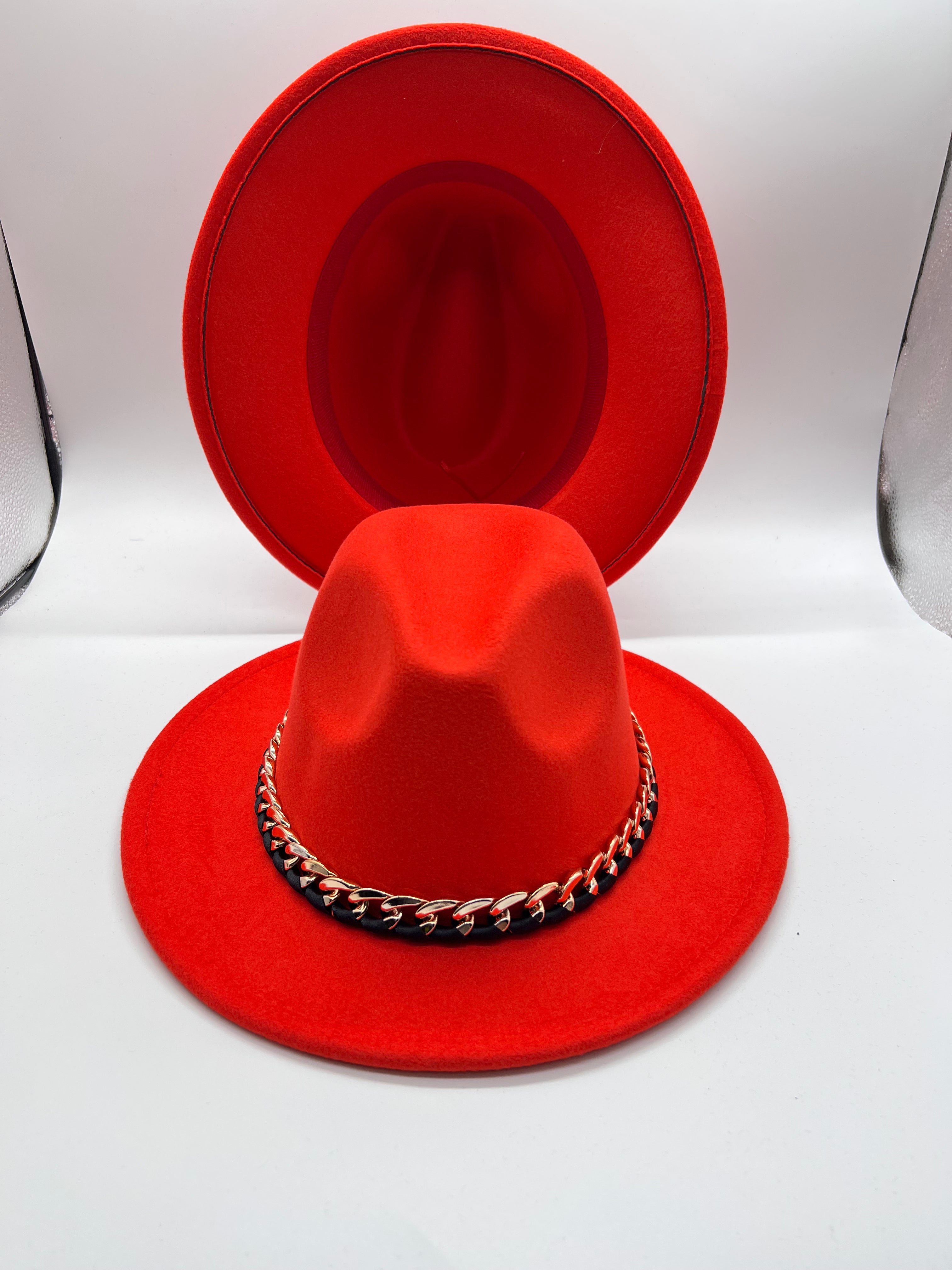 NEW Unique Orange Fedora Hat with Gold Chain Golden Yellow Fedora With Chain Accent, Hat With Silver  main image 4